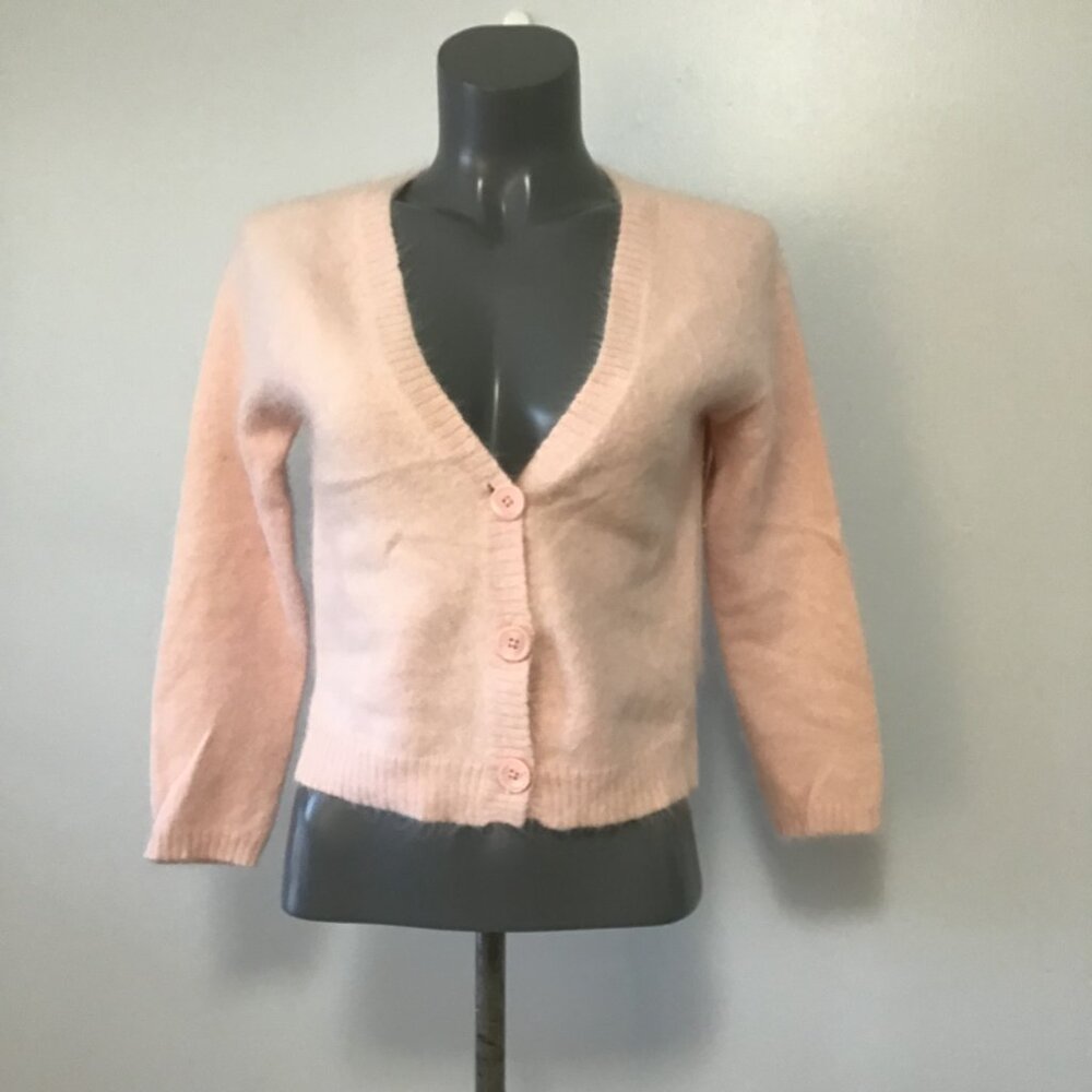 Nougat London Angora/Nylon Blend Button Front V-Neck Cardigan Size S